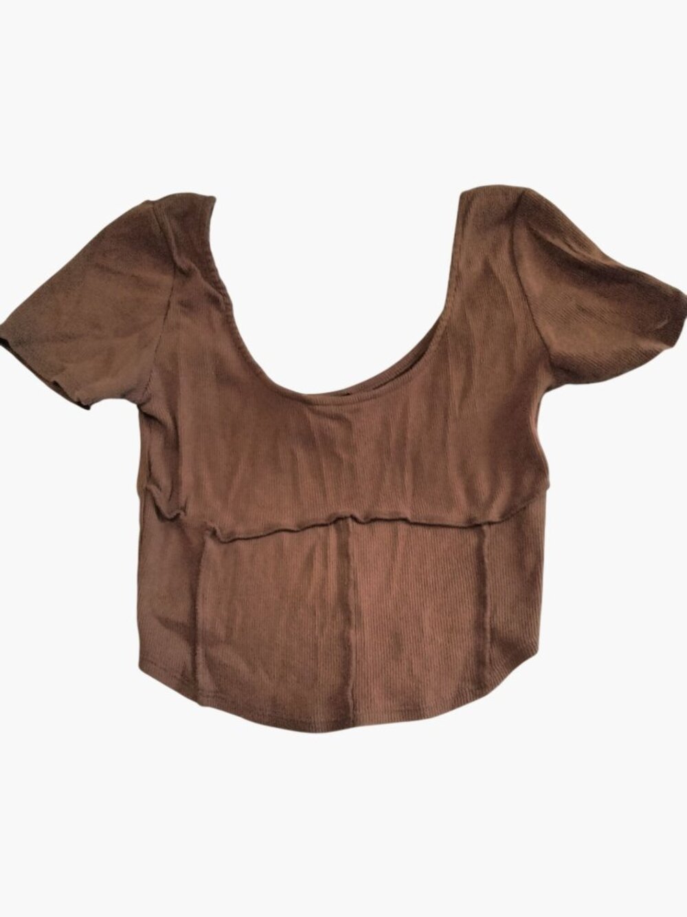 Forever 21 Brown Ribbed Scoop Neck Short Sleeve Crop Top M Medium Y2K